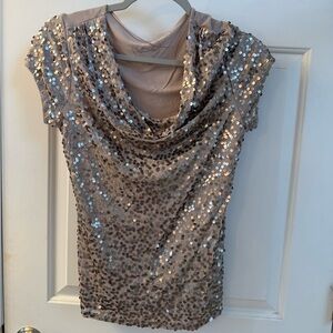 INC International Concepts Silver Sequin Cap Sleeve Blouse